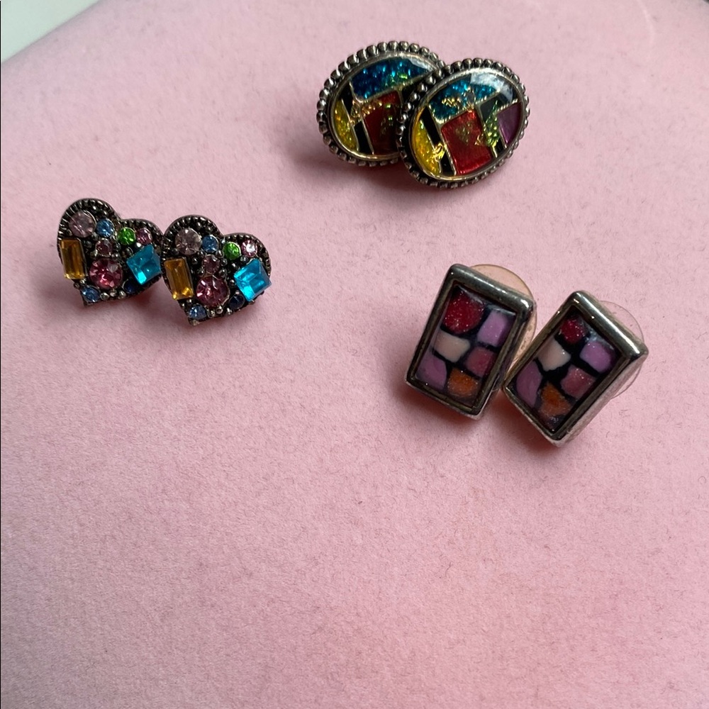 Vibrant Multicolor Mosaic Necklace with Earrings Trio. Vintage. EUC - Picture 5 of 15